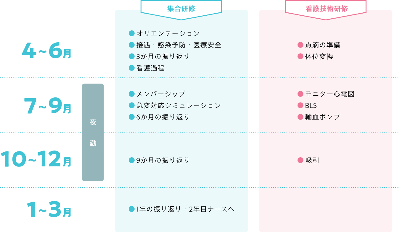 新人看護職員研修の年間スケジュール